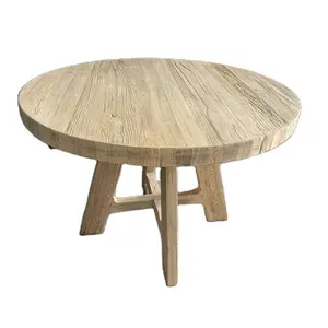 Mesa de comedor de madera de olmo macizo reciclada de forma redonda antigua, alta calidad, estilo industrial