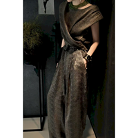 Ensemble élégant et sophistiqué de style vintage, veste amincissante à découpe croisée et pantalon large, tenue d'été respirante haut de gamme pour femmes, deux pièces
