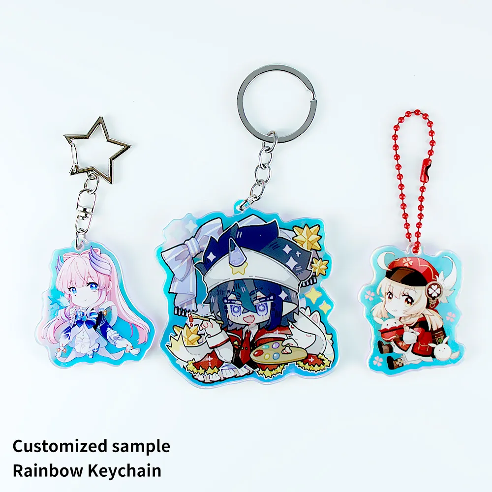 Make your own design printed custom acrylic keychain holographic charms anime transparent key chain wholesale souvenirs gift