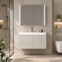 Meuble de salle de bain mural moderne avec miroir LED, vasque flottante en contreplaqué, OEM ODM personnalisé