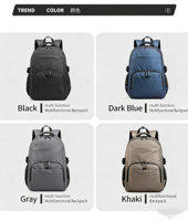 Sac à dos pour ordinateur portable en nylon de 14 pouces, grande capacité, résistant à l'eau, compartiment pour ordinateur portable, poches externes à fermeture éclair, sacs latéraux en maille, polyester