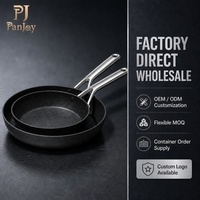 Set Wajan Anti Lengket Granit 2 Buah dengan Gagang Stainless Steel, Wajan Aluminium Hitam untuk Memasak di Dapur Rumah, OEM ODM