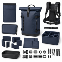 Sac à dos étanche pour appareil photo avec fermeture roll-top, bleu marine, sac étanche pour appareil photo reflex numérique avec ceinture de taille et chaîne de sécurité pour le cyclisme et la photographie en extérieur