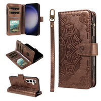 Étui portefeuille multifonction en cuir avec fentes pour cartes et fermeture éclair pour Samsung Galaxy S26 Plus S25 Ultra Edge S24 FE, motif Mandala Fleur