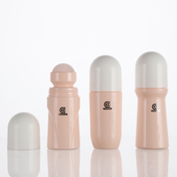 Flacon à bille en verre de 70/100 ml, formes variées, jaune clair/rose, avec bouchon orange/blanc pour emballage cosmétique
