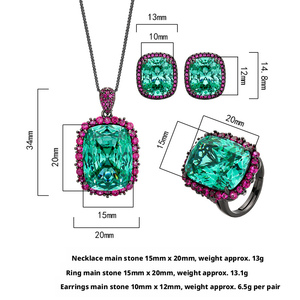 Conjunto de Collar y Pendientes de Cobre Ecológico con Circonita Cúbica Verde Esmeralda de 15*20MM, Diseño de Nido de Pájaro, para una Elegancia Atemporal - Product Image 2