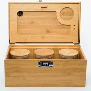 Boîte de rangement en bambou verrouillable avec logo personnalisé, plateau roulant intégré, anti-odeur, pour accessoires de fumage - Product Image 2