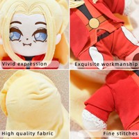 Peluche Garçon Vampire aux Cheveux Blonds Anime, Costume Rouge, Jouet en Peluche Kawaii Chibi pour Collection et Cadeau