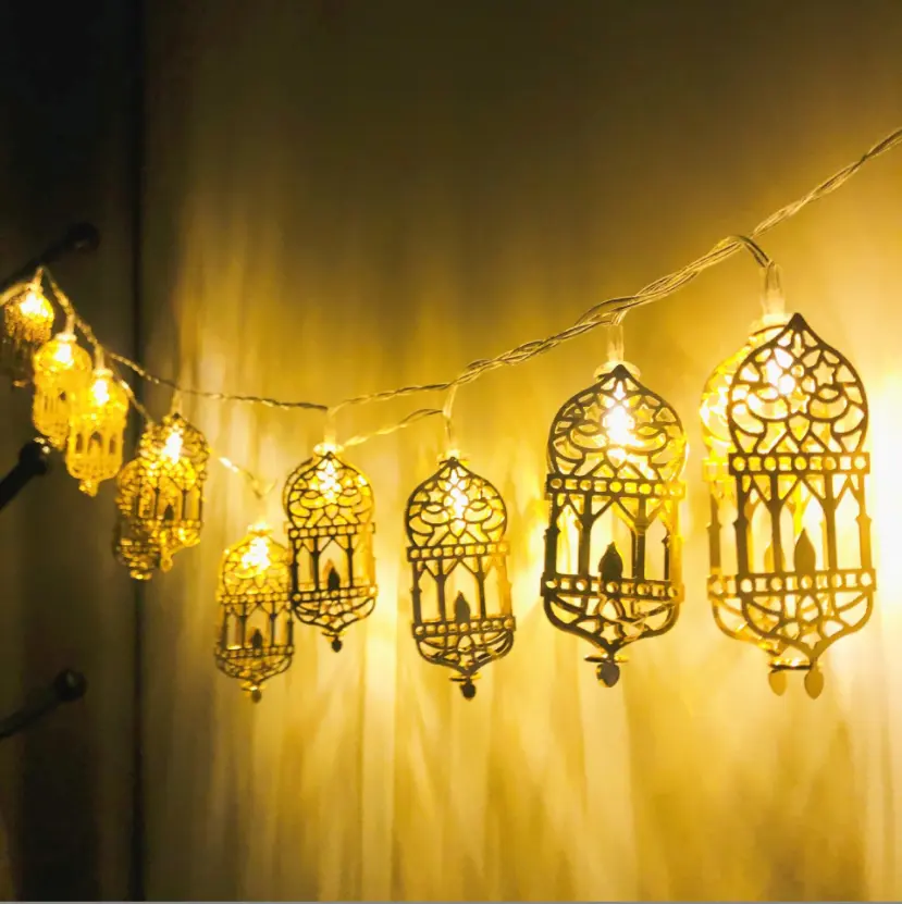 Castle Eid Mubarak Middle East Metal Battery Operated Ramadan Decor Hanging Moon Stars Led String Light For India Islam Muslim