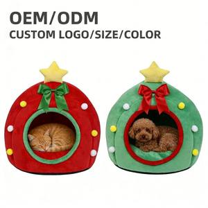 Novedades Navideñas: <span class=keywords><strong>Cama</strong></span> para Gatos con Diseño de Caja de Regalo, Cálida, Linda, Ecológica, Semicerrada, de Tela Afelpada para Invierno - Product Image 1