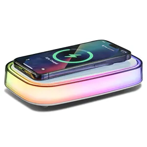 Large Panel Sensitive Wireless Charger For iphone For Samsung Colorful RGB Light Multifunctional Station Bedroom Office 2024 New