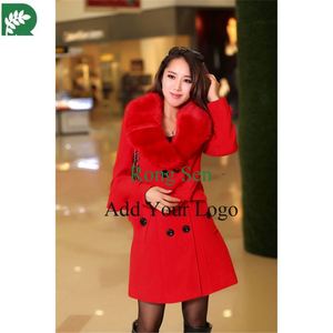 Abrigo cruzado con cuello de piel grande para mujer Lana <span class=keywords><strong>artificial</strong></span> de sección larga para mujer - Product Image 5