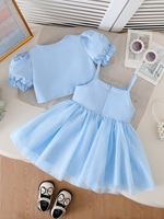 Robe de princesse douce pour bébé fille, style printemps, avec nœud + manteau court à fleurs en relief, respirant
