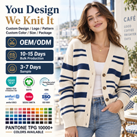 Cardigan rayé pour femme, col en V, boutonné, tricot oversize, style preppy décontracté, manches longues, personnalisable OEM ODM