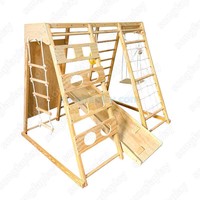 Structure de jeu en bois pour tout-petits, type jungle gym, avec mur d'escalade et échelle suédoise, pour intérieur et extérieur
