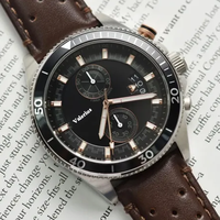Montre chronographe de plongée pour homme, bracelet en cuir, lunette rotative, affichage de la date, cadran lumineux, boîtier en acier, montre-bracelet sport à quartz