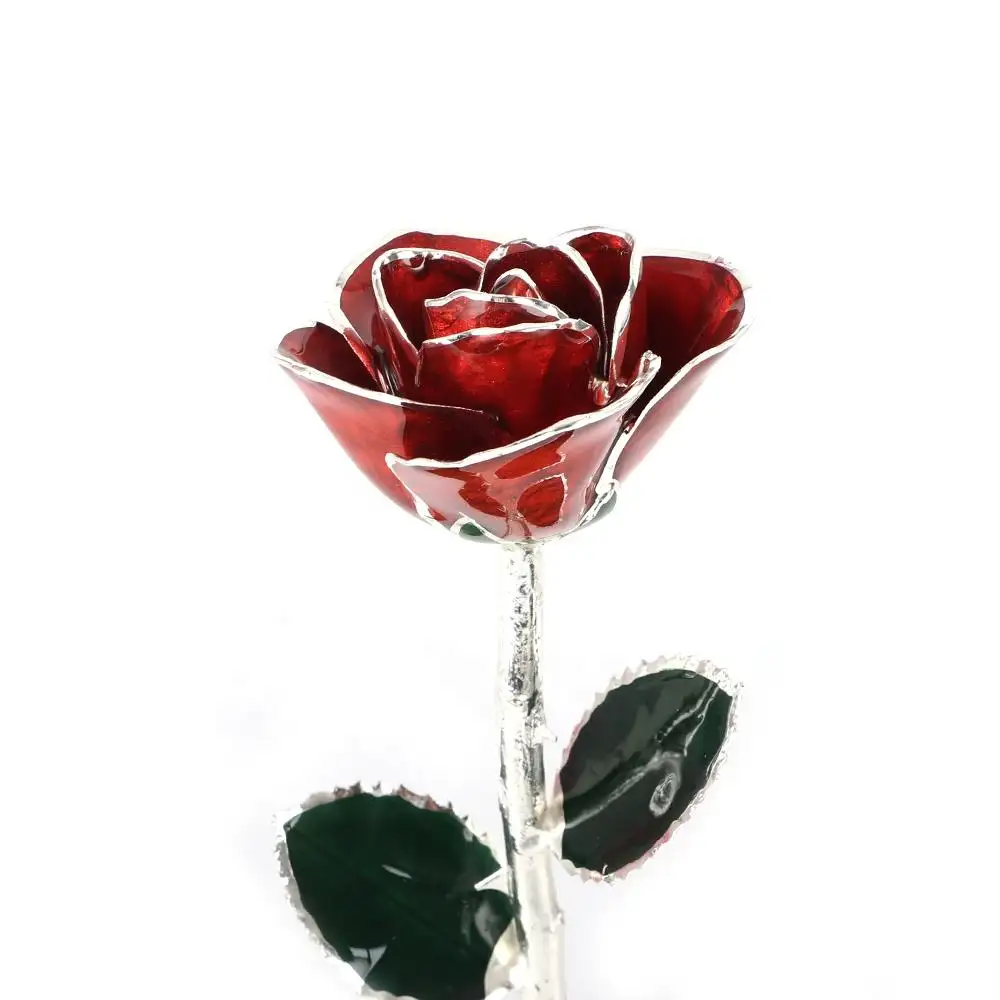 चिरस्थायी गुलाब उपहार सिल्वर डिप्ड गुलाब असली 11 इंच तने वाला गुलाब असली सिल्वर में ट्रिम किया हुआ