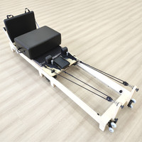 Reformer de Pilates de Madera de Arce con Manija Interior de Lujo, Cama de Pilates Reformer con Media Torre, Reformer de Pilates Plegable de Madera de Arce