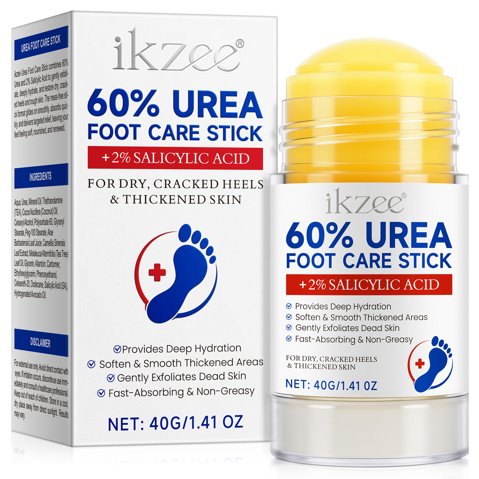Крем-палочка для 60% мочевины Ikzee с 2% салициловой кислотой для удаления мозолей, подходит для сухих и потрескавшихся пяток, лодыжек, ремонта барьеров