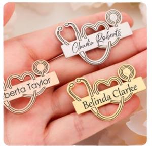 <span class=keywords><strong>Broche</strong></span> Personnalisée Infirmière Médecin en Acier Inoxydable, Cadeau Stéthoscope Médecin, Possibilité de Personnaliser le Nom - Product Image 1