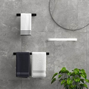 Porte-serviettes mural noir à barre unique, auto-adhésif, pour salle de bain et cuisine - Product Image 1