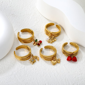 แหวนแฟชั่นสแตนเลสสตีลประดับพู่ปรับขนาดได้ ชุบทอง 18K ของขวัญเครื่องประดับสำหรับทุกเพศ - Product Image 2