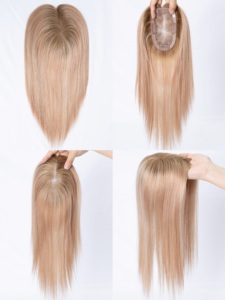 Topper de cheveux humains lisses <span class=keywords><strong>blond</strong></span> cendré rosé, <span class=keywords><strong>blond</strong></span> rose pastel poudré avec reflets argentés, prêt à être expédié - Product Image 5