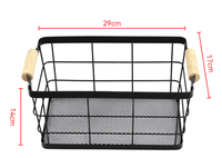 Organisateur de rangement rectangulaire moderne et écologique pour cuisine, avec base en bois multifonctionnelle, panier en fil métallique et poignées, étagère de rangement