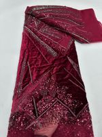 Tissu en dentelle de velours brodé de nouvelle conception NI.AI, tissu en dentelle perlée, tissu en dentelle à paillettes brillantes avec des perles