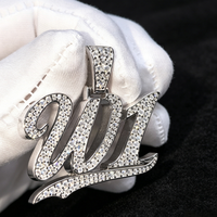 Pendentif Hip Hop personnalisé en moissanite, lettre ou numéro W1, avec passant, entièrement serti, en argent 925, moissanite GRA VVS, pour chaîne cubaine