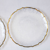 Assiettes de présentation en verre à bord doré blanc pour événements, fêtes, mariages, dîners et décoration