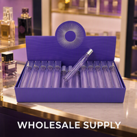 Flacon de parfum en verre vide personnalisé en gros, 35 ml, avec capuchon métallique argenté, style arabe, atomiseur cylindrique violet de luxe rechargeable