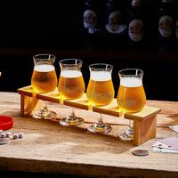 Commerciële bierproefset met houten dienblad, ambachtelijke bierproefglazen, aangepast logo voor brouwerij, taverne, restaurant, bar, KTV