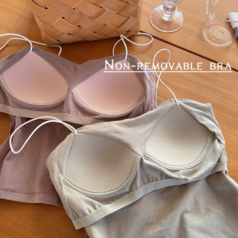 Tank Tops Femme Débardeurs Top Chic Et Élégant Haut Blanc Sans Armatures Débardeur Avec Soutien Gorge Intégré Taille Tenue De Vacances À La Plage Debardeur Coton Beige S