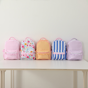Mochila <span class=keywords><strong>de</strong></span> viaje personalizada <span class=keywords><strong>de</strong></span> nailon a cuadros con encaje para niños, monograma a rayas, mochila escolar personalizada para niños, nuevo diseño - Product Image 3