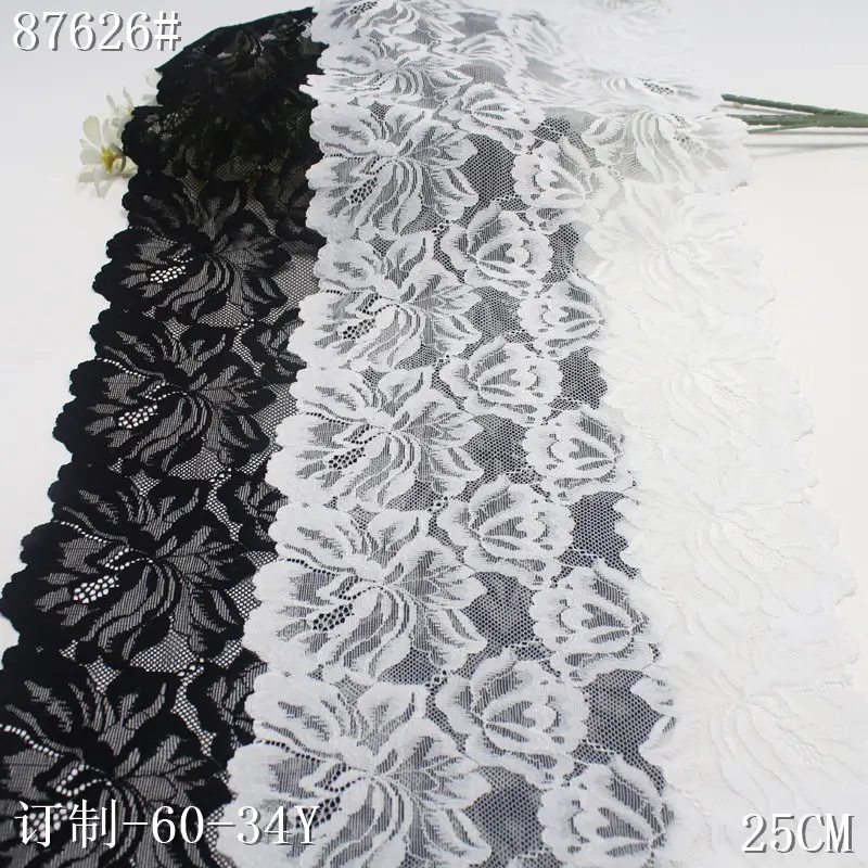 Wholesale supply china factory price high quality colorful nylon spandex black stretch lace trim fabric for lingerie underwear