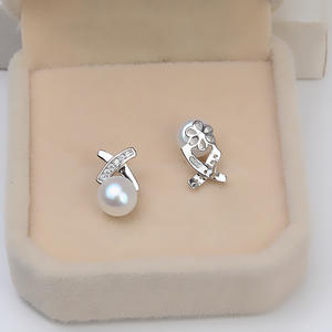 Boucles d'oreilles fines en argent Wenchi S925 pour femme, incrustées de perles de 10 à 12 mm, 1080, personnalisables, accessoires de bijoux DIY, plateau vide - Product Image 3