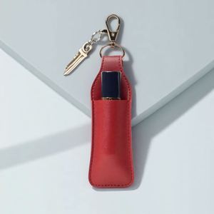 Étui à rouge à lèvres portable en cuir PU mignon avec crochet et porte-clés, support pour baume à lèvres, cadeau de haute qualité pour filles - Product Image 4