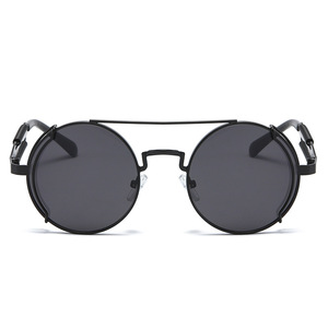 Steampunk Metal Sunglasses Unisex Round <b>Frame</b> UV400 Protection Fashionable Outfits Party Wear Black - Product Image 2