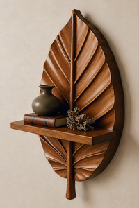 Estante de Pared de Madera con Forma de Hoja, Acabado en Madera Marrón, Estante Decorativo de Almacenamiento para Montar en la Pared - Product Image 2
