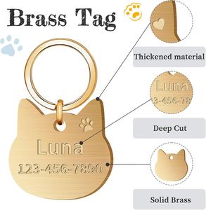 Plaques d'identification personnalisées en laiton massif pour chiens et chats, gravées en profondeur, forme d'os - Durables et résistantes à la rouille - Product Image 2