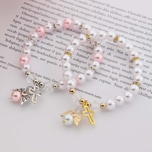 Pulsera de Perlas Doradas, Plateadas y Rosas <span class=keywords><strong>para</strong></span> Niña o Niño, Recuerdo de <span class=keywords><strong>Bautizo</strong></span>, Recuerdo de Fiesta de Baby Shower, Decoraciones - Product Image 3