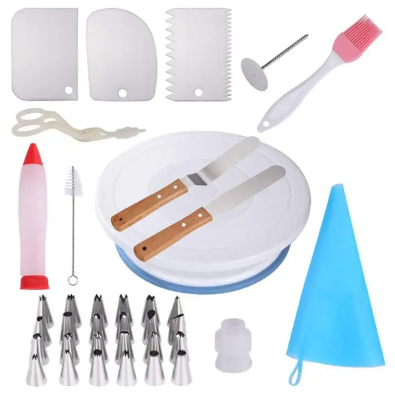 Lixsun bricolage 37 pièces pâtisserie Fondant gâteau + outils et accessoires gâteau faisant ensemble de décoration avec plateau tournant