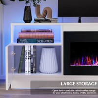 Meuble TV de cheminée de 70 pouces avec cheminée électrique de 36 pouces Console multimédia centrale de divertissement éclairée par LED Table de rangement pour téléviseurs