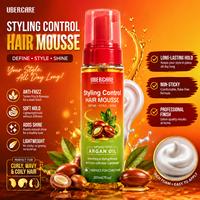 Mousse Coiffante Éclat Style Marocain à l'Huile d'Argan : Crée des Boucles Douces, Définit les Frisotis, Apporte une Brillance Exotique – Mousse Capillaire Naturelle