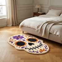 Tapis de chambre à coucher en faux velours à motif floral de crâne de sucre d'Halloween