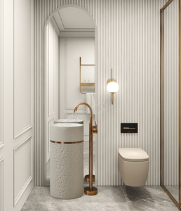 Lavabo sur pied en pierre artificielle de couleur crème moderne de haute qualité, surface solide facile à nettoyer, pour salle de bain - Product Image 4