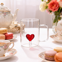 Mug à café en verre rouge en forme de cœur pour la Saint-Valentin, 12 oz, gobelet isotherme à double paroi pour cadeau, anniversaire et fête