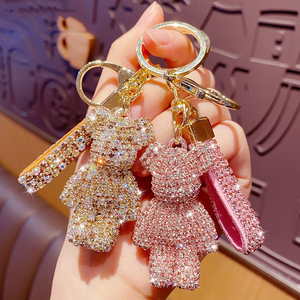 Wholesale High Quality Metal KeyChain Leather Key Chain Crystal Rhinestone Teddy Bear Key Chain