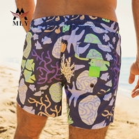 Shorts de bain à taille élastique avec cordon de serrage, fabricants de maillots de bain personnalisés, imprimé océan bleu marine, séchage rapide, extensibles, pour hommes